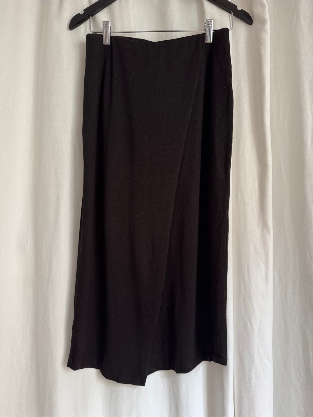 Tahari Black Maxi Skirt with Subtle Draped Front